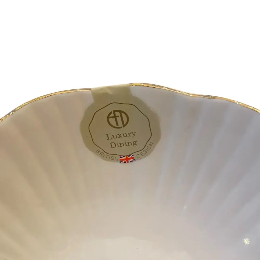 Eaton Fine Dining Porcelain 8.5in Pasta Bowl Set of 4 Aubrey White Gold Trim New